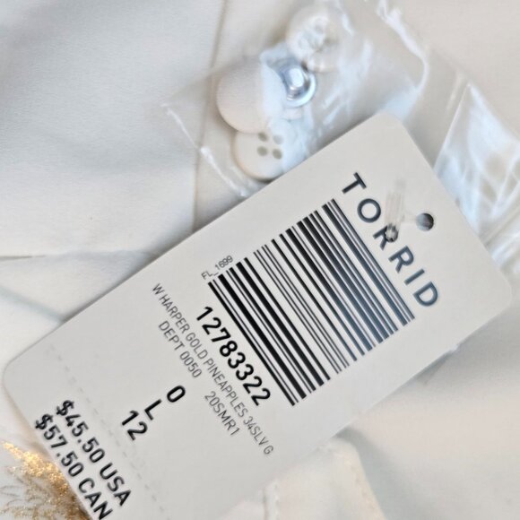 810-12 NEW Torrid Harper Georgette White Gold Pineapple Blouse Size L/12, 0 - Picture 13 of 15